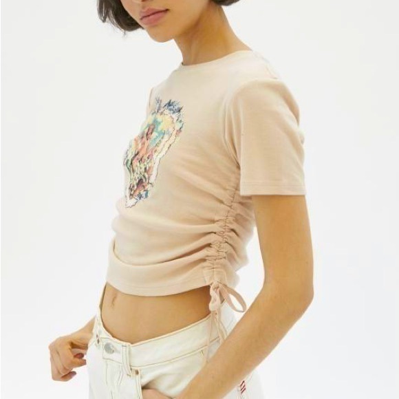 Urban Outfitters Tops - Urban outfitters angel cherub heart ruched t-shirt tee crop top beige neutral L